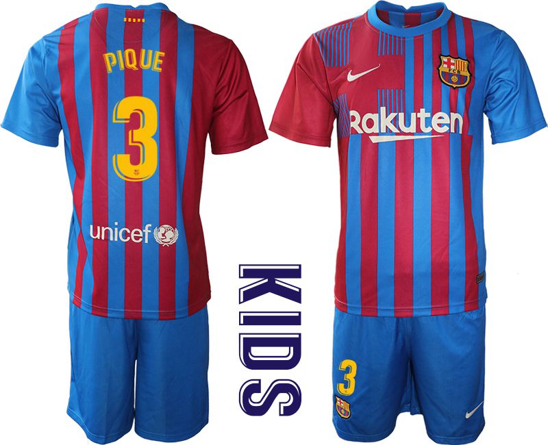 Youth 2021-2022 Club Barcelona home blue #3 Nike Soccer Jersey